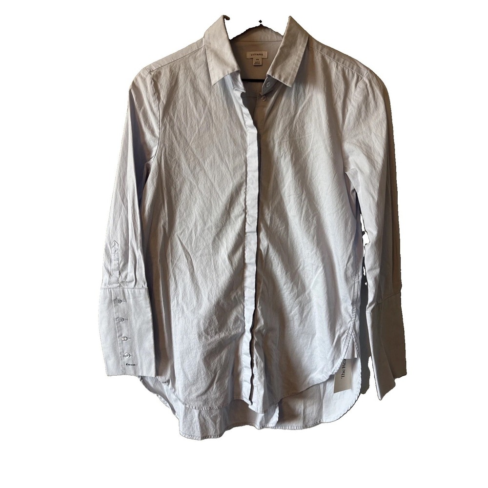 Cuyana Blue Dress Shirt Button Up Women Top Size XS Split Back Cotton